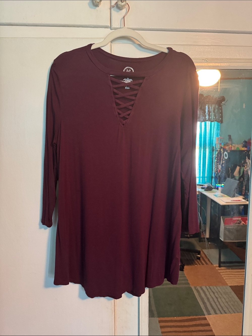 Maurice’s Lace-Up V-Neck Tunic Top in Deep Wine